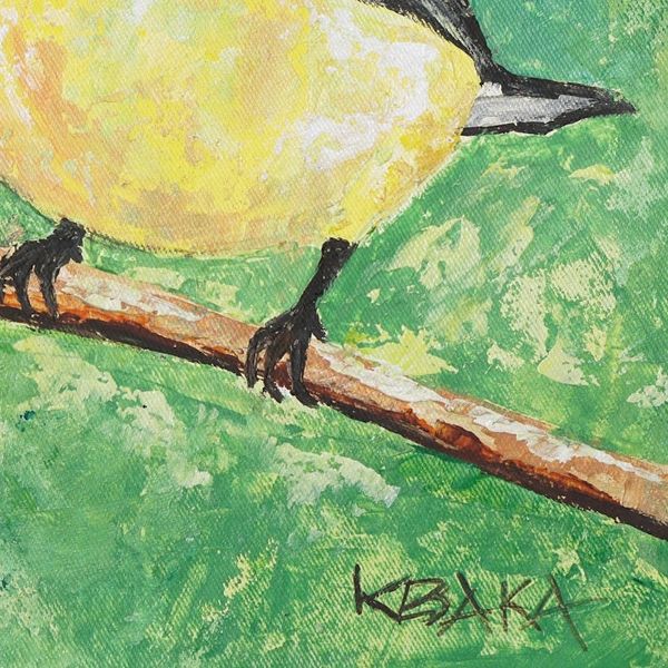 Alternate image for Acrylic Impressionist Bird Painting in Yellow and Green Hues Warbler