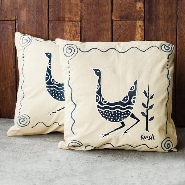 Alternate image for Hand-Painted Calico Cotton Cushion Covers Pair Strutting