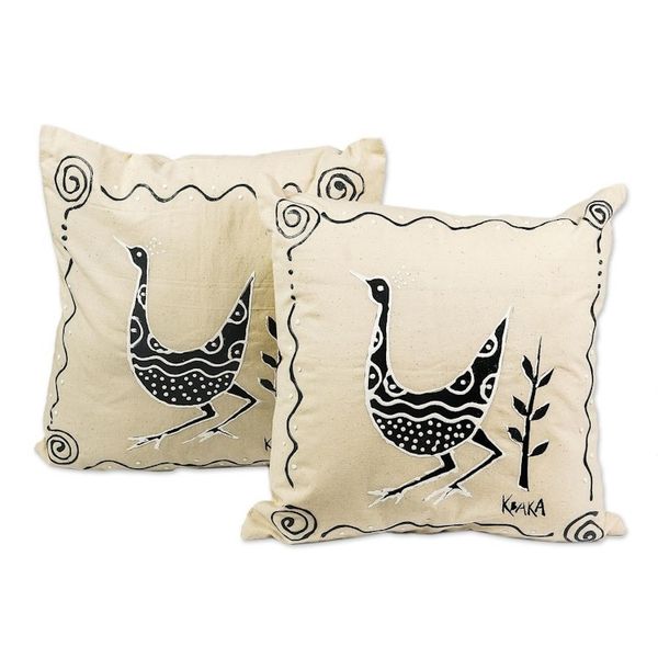 Alternate image for Hand-Painted Calico Cotton Cushion Covers Pair Strutting