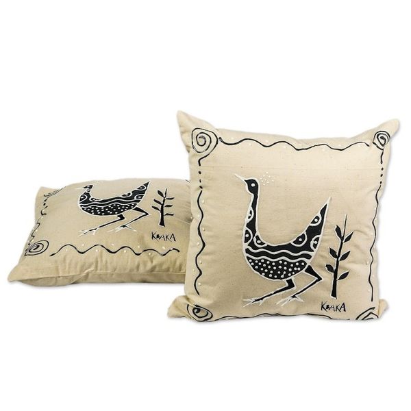Alternate image for Hand-Painted Calico Cotton Cushion Covers Pair Strutting