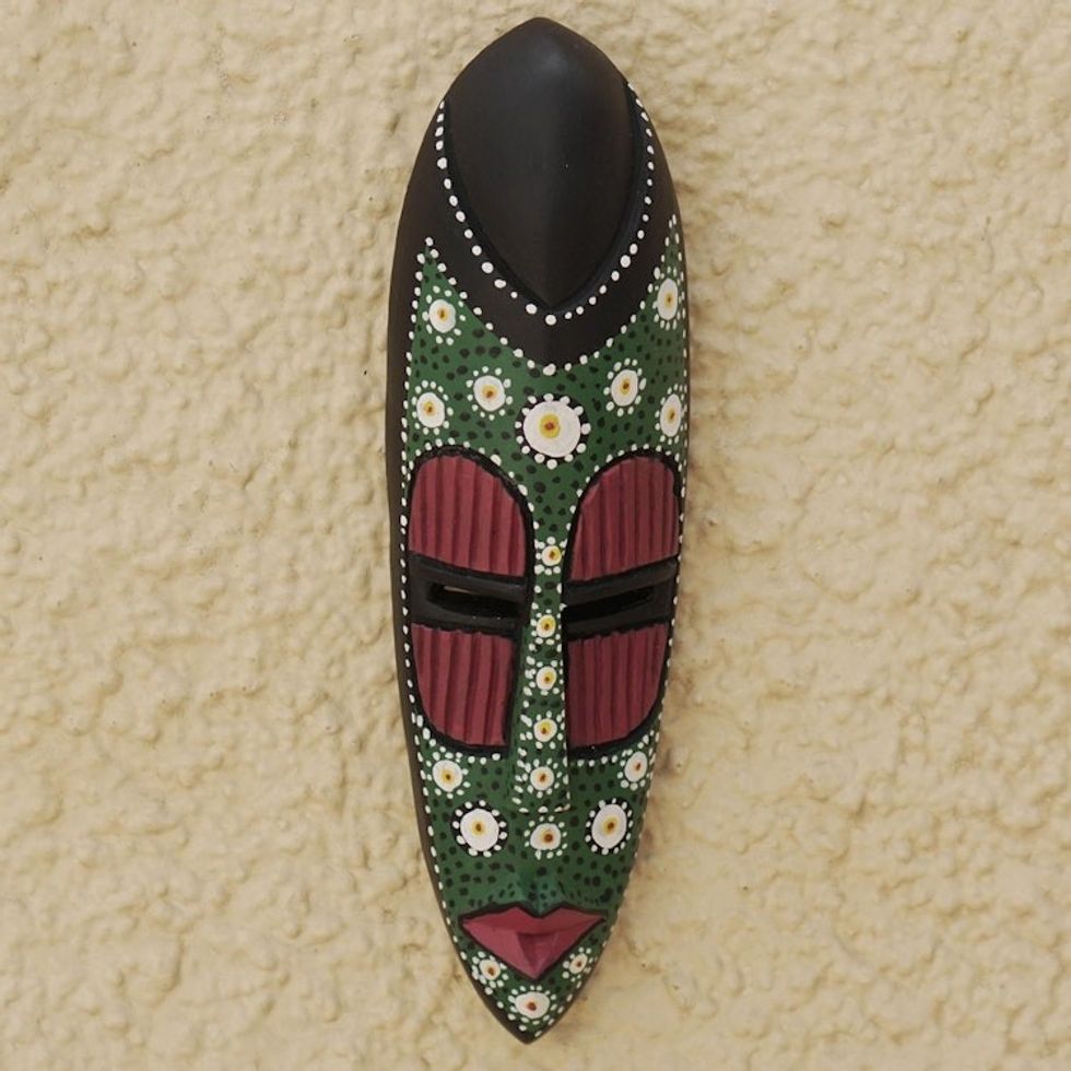 Hand-Painted Sese Wood Wall Mask 'Ashanti Dots'