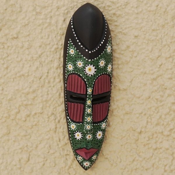 Alternate image for Hand-Painted Sese Wood Wall Mask Ashanti Dots