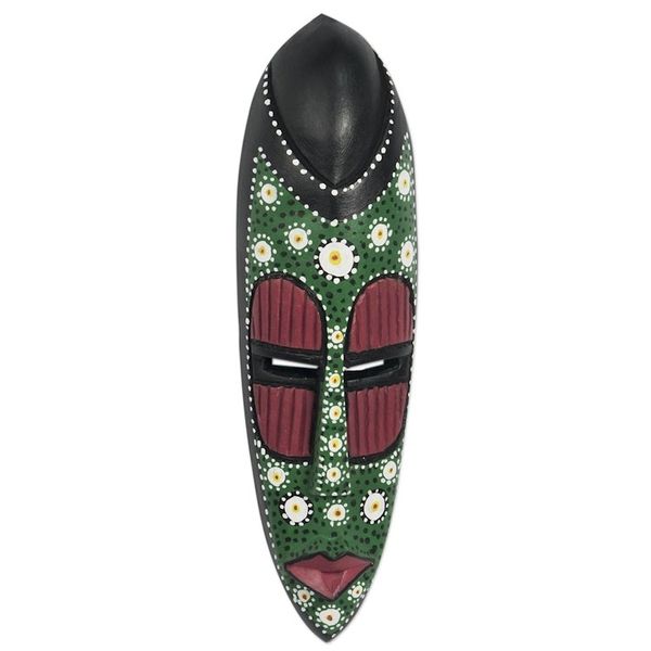 Alternate image for Hand-Painted Sese Wood Wall Mask Ashanti Dots
