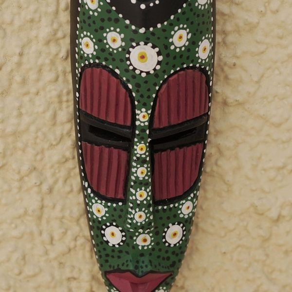 Alternate image for Hand-Painted Sese Wood Wall Mask Ashanti Dots
