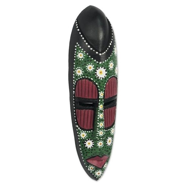 Alternate image for Hand-Painted Sese Wood Wall Mask Ashanti Dots
