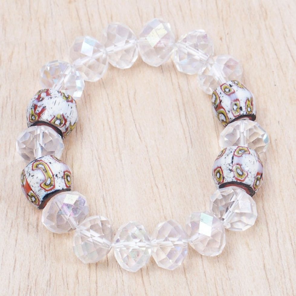 Clear White Recycled Crystal and Trade Beaded Bracelet 'Glorious Soul'