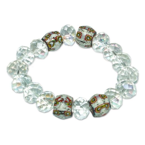 Alternate image for Clear White Recycled Crystal and Trade Beaded Bracelet Glorious Soul