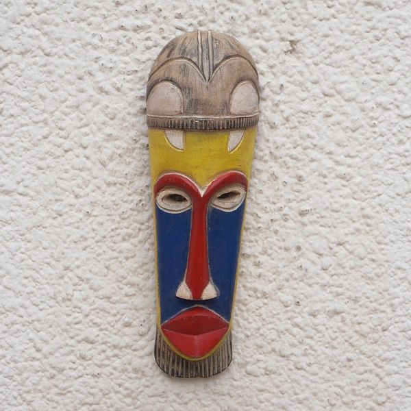 Alternate image for Handcrafted Blue, Red and Yellow African Sese Wood Mask Sankori