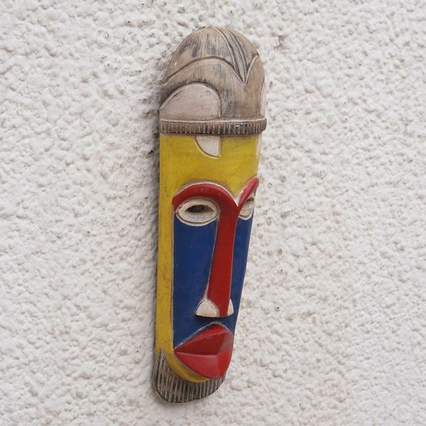 Alternate image for Handcrafted Blue, Red and Yellow African Sese Wood Mask Sankori