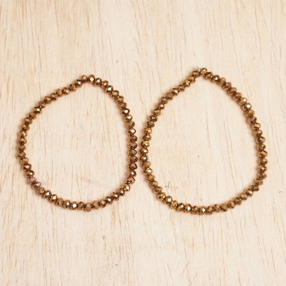 Eco-Friendly Golden Recycled Glass Beaded Anklets Pair 'Victorious Glamour'