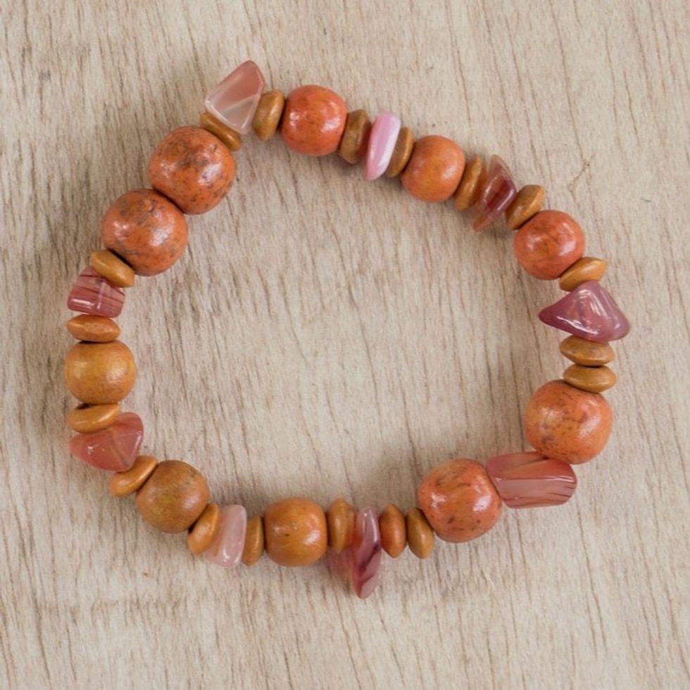 Eco-Friendly Glass and Wood Beaded Bracelet 'Praise the Sun'