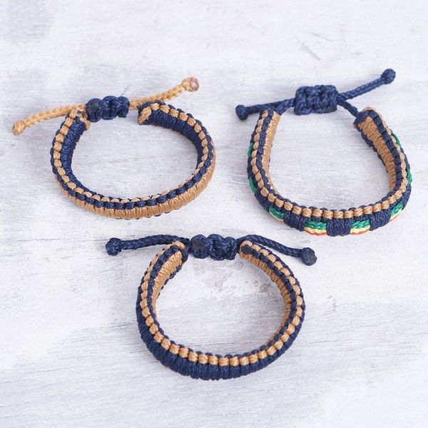 Alternate image for Set of 3 Macrame Bracelets in Blue, Brown and Rainbow Hues Clever Vibes