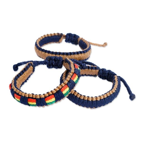 Alternate image for Set of 3 Macrame Bracelets in Blue, Brown and Rainbow Hues Clever Vibes