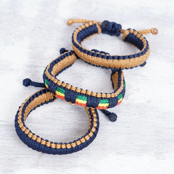Alternate image for Set of 3 Macrame Bracelets in Blue, Brown and Rainbow Hues Clever Vibes