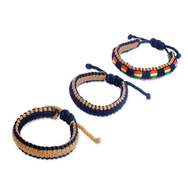 Alternate image for Set of 3 Macrame Bracelets in Blue, Brown and Rainbow Hues Clever Vibes