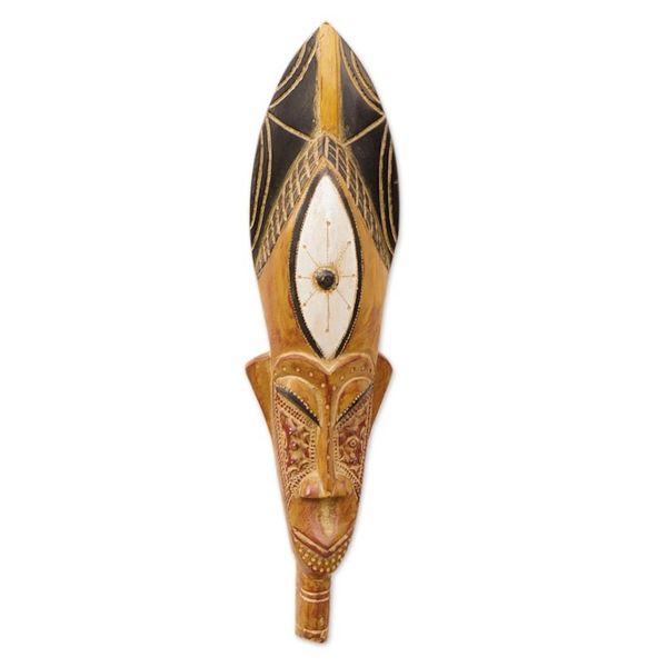 Alternate image for Hand-Painted African Sese Wood Mask with Brass and Aluminum Amahle