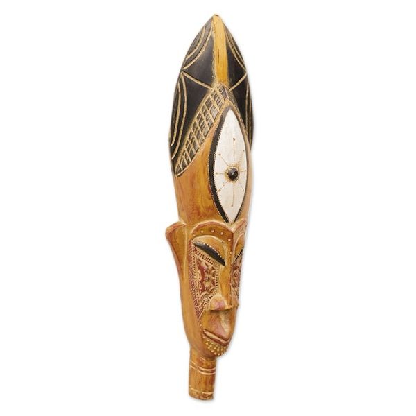 Alternate image for Hand-Painted African Sese Wood Mask with Brass and Aluminum Amahle