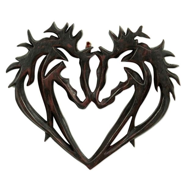 Alternate image for Hand Carved Heart-Motif Sese Wood Relief Panel Sweet Love
