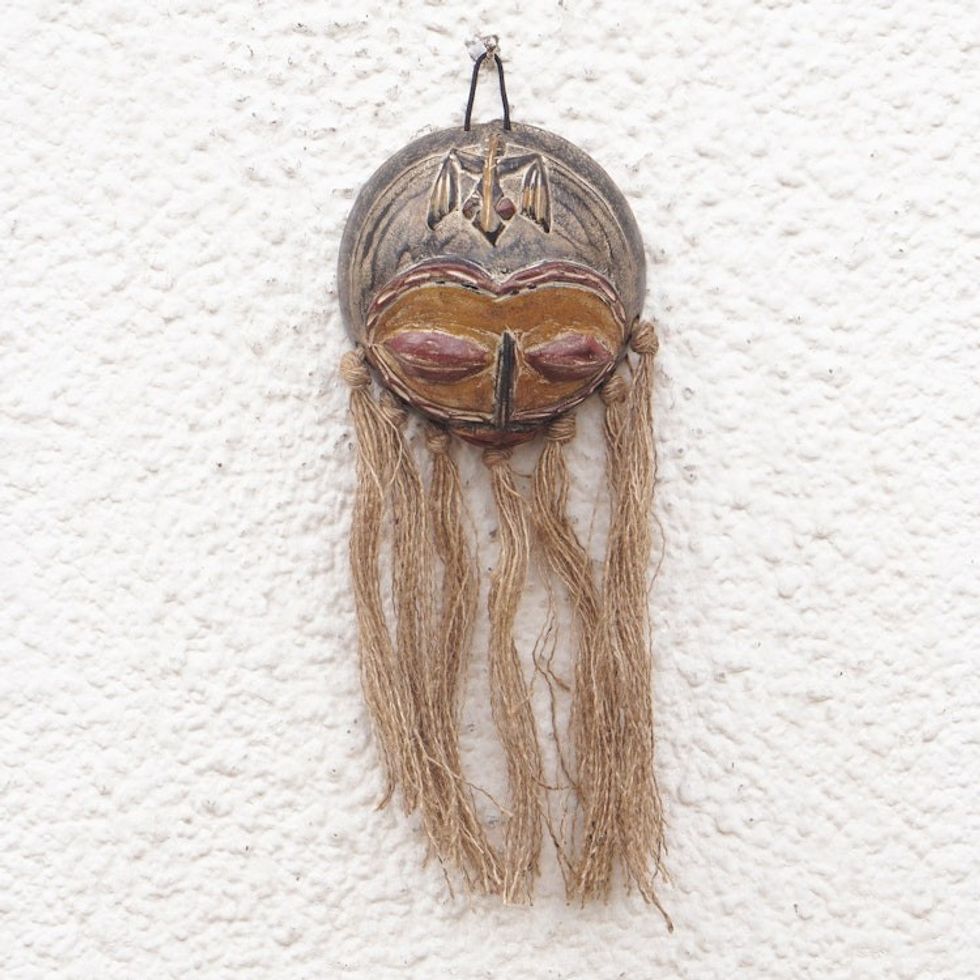 Hand-Painted Traditional African Calabash Mask from Ghana 'Ghana's Reflections'