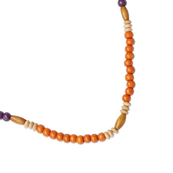 Alternate image for Orange and Purple Sese Wood Beaded Necklace from Ghana Vibrant Bohemian