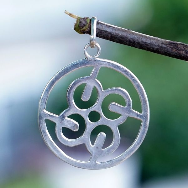 Alternate image for Sterling Silver Round Pendant with Abstract Icon from Ghana Wealth Core