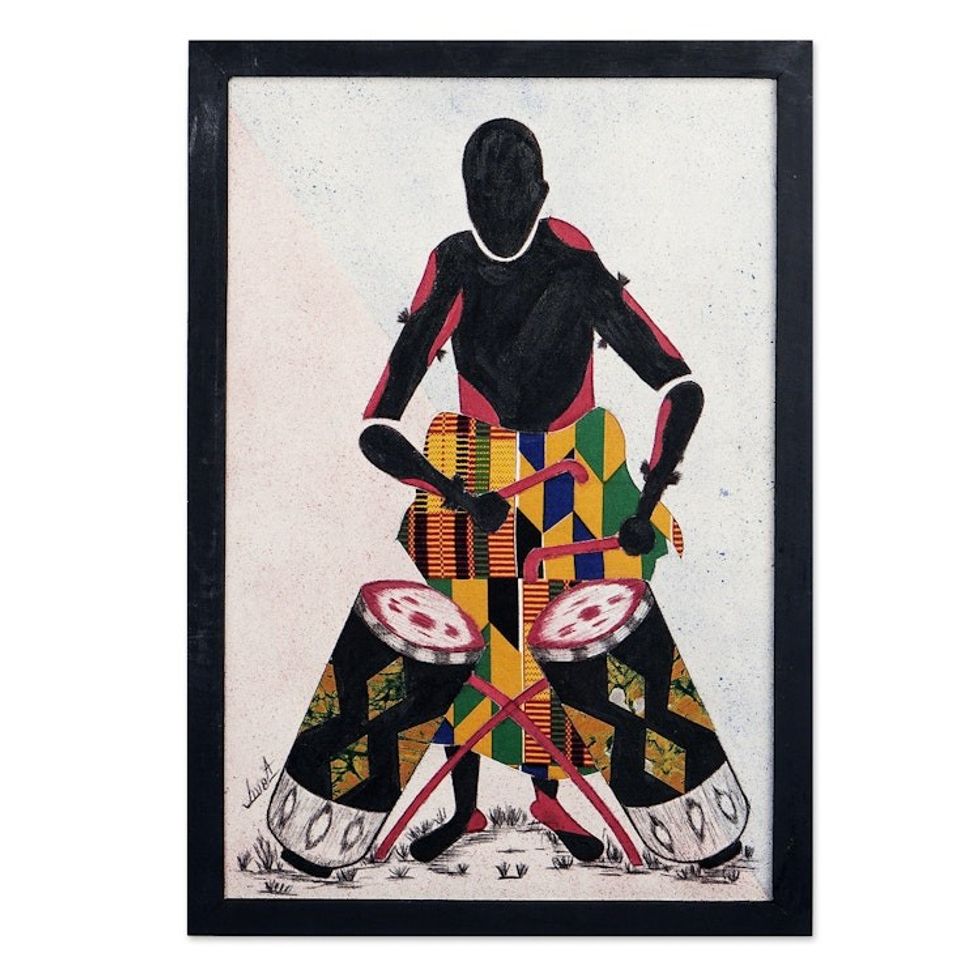 Handcrafted Colorful Cotton Batik Wall Art from Ghana 'Drum Voices'