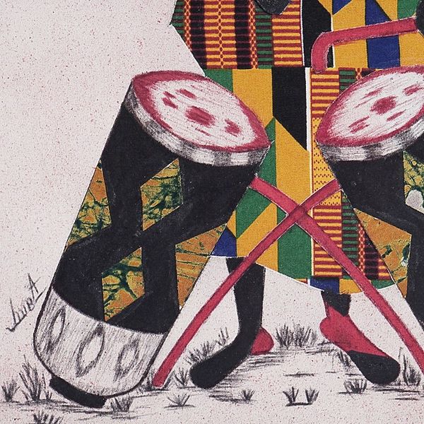Alternate image for Handcrafted Colorful Cotton Batik Wall Art from Ghana Drum Voices