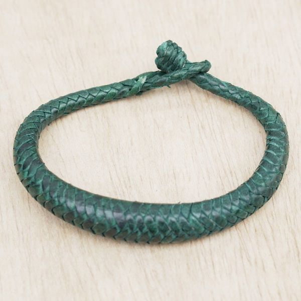 Alternate image for Handcrafted Braided Leather Bracelet in Green Greenish Grace