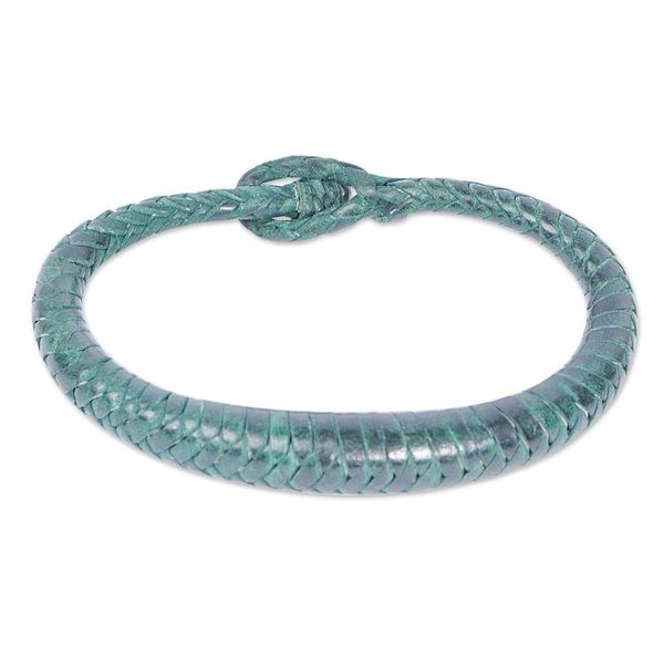 Alternate image for Handcrafted Braided Leather Bracelet in Green Greenish Grace