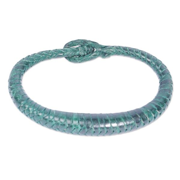 Alternate image for Handcrafted Braided Leather Bracelet in Green Greenish Grace