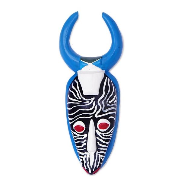 Alternate image for Baule Warrior from Cote dIvoire Hand-Painted Wood Mask Horn Warrior