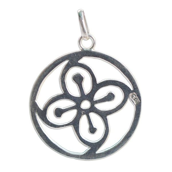 Alternate image for Sterling Silver Round Pendant with Flower Icon from Ghana Abundance Core