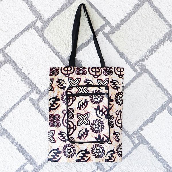Alternate image for Adinkra-Patterned Self-Storing Cotton Tote Bag from Ghana Adinkra Essential