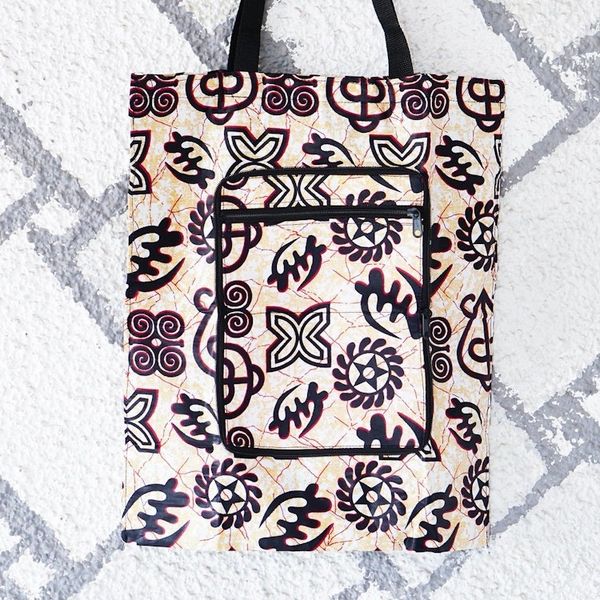 Alternate image for Adinkra-Patterned Self-Storing Cotton Tote Bag from Ghana Adinkra Essential