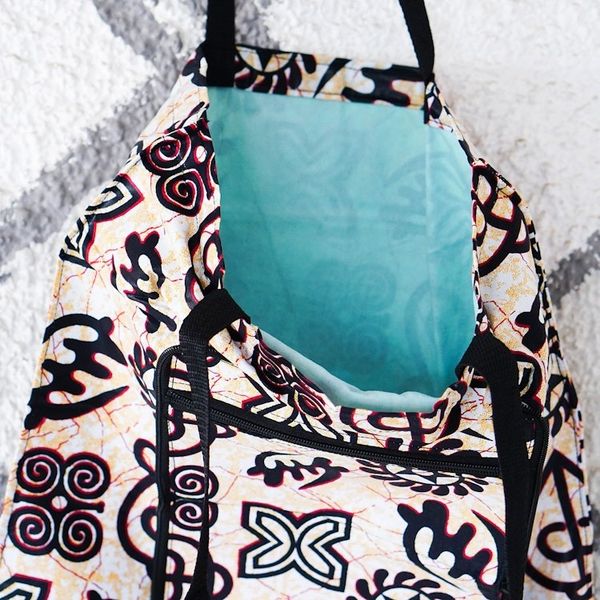 Alternate image for Adinkra-Patterned Self-Storing Cotton Tote Bag from Ghana Adinkra Essential