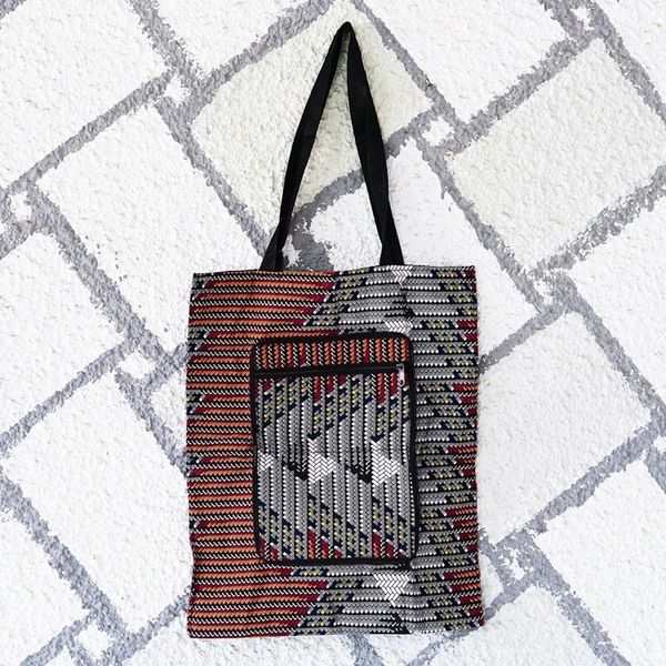 Alternate image for Multicolor Patterned Self-Storing Cotton Tote Bag from Ghana Vibrant Basis