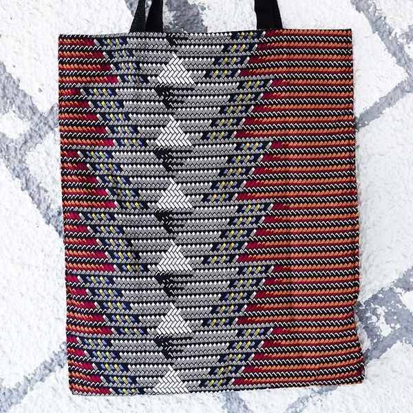 Alternate image for Multicolor Patterned Self-Storing Cotton Tote Bag from Ghana Vibrant Basis