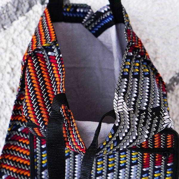 Alternate image for Multicolor Patterned Self-Storing Cotton Tote Bag from Ghana Vibrant Basis