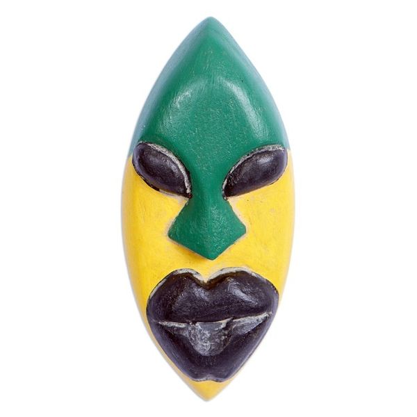 Alternate image for Handcrafted Yellow and Green African Mask of Queen Yargoje Yargoje