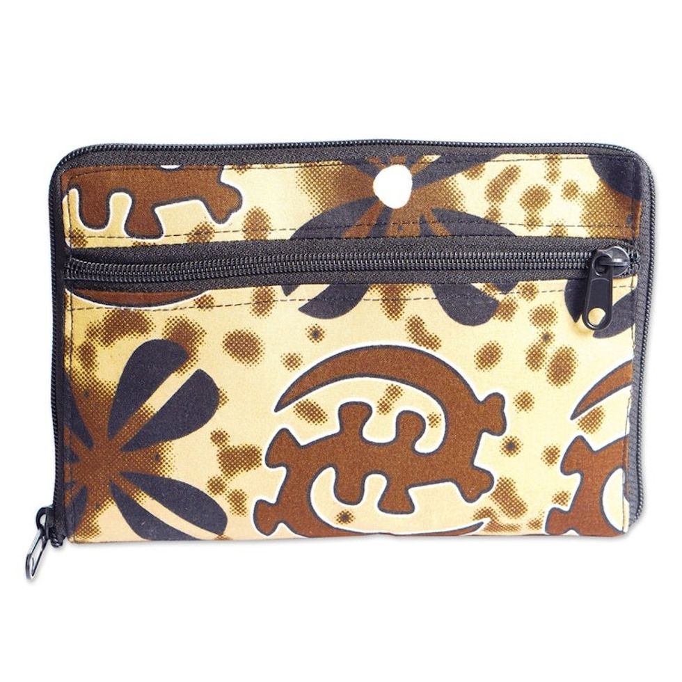 Black and Brown Adinkra-Themed Self-Storing Cotton Tote Bag 'Adinkra Essence'