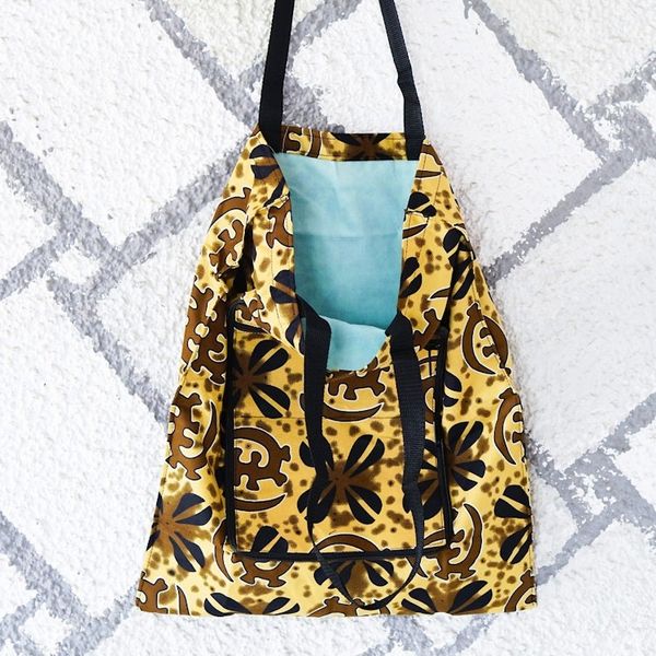 Alternate image for Black and Brown Adinkra-Themed Self-Storing Cotton Tote Bag Adinkra Essence