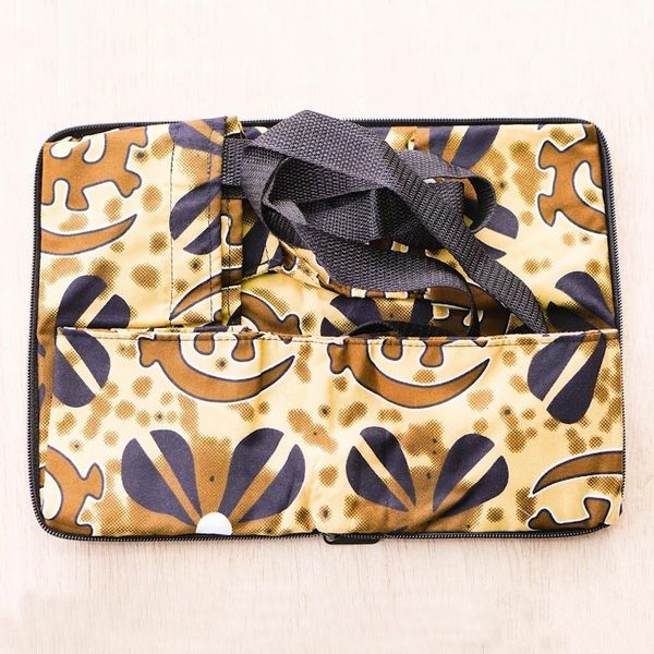 Alternate image for Black and Brown Adinkra-Themed Self-Storing Cotton Tote Bag Adinkra Essence