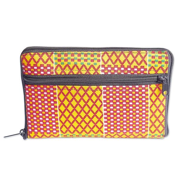 Alternate image for Kente-Themed Yellow and Red Self-Storing Cotton Tote Bag Kente Sunshine