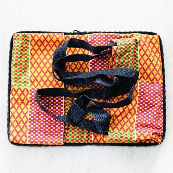 Alternate image for Kente-Themed Yellow and Red Self-Storing Cotton Tote Bag Kente Sunshine