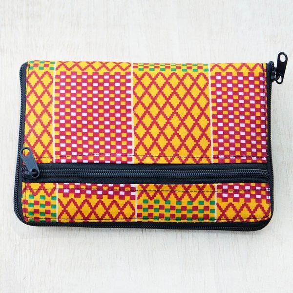 Alternate image for Kente-Themed Yellow and Red Self-Storing Cotton Tote Bag Kente Sunshine