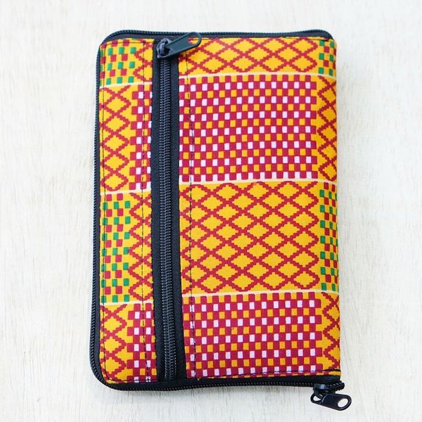 Alternate image for Kente-Themed Yellow and Red Self-Storing Cotton Tote Bag Kente Sunshine