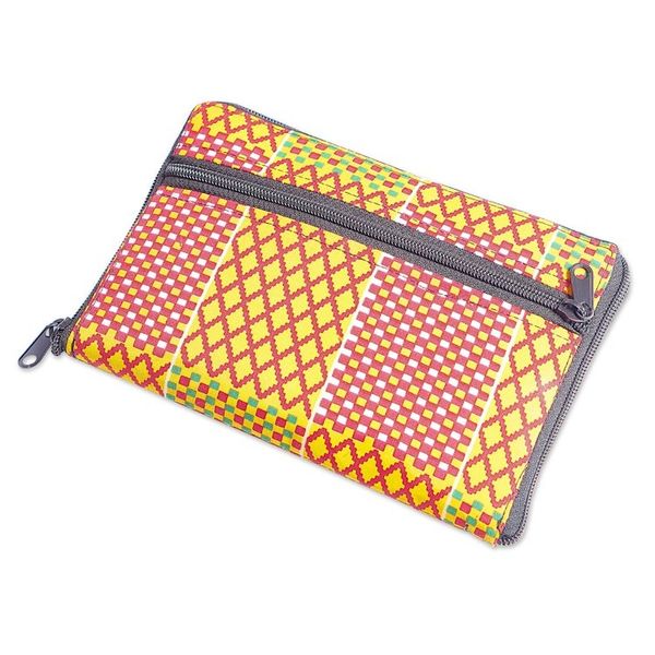 Alternate image for Kente-Themed Yellow and Red Self-Storing Cotton Tote Bag Kente Sunshine