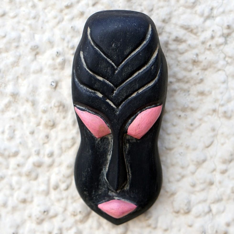 Handcrafted Black and Pink African Mask of Queen Ranavalona 'Ranavalona I'