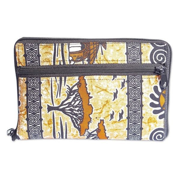 Alternate image for Folk Art-Patterned Self-Storing Cotton Tote Bag with Zipper Village Day