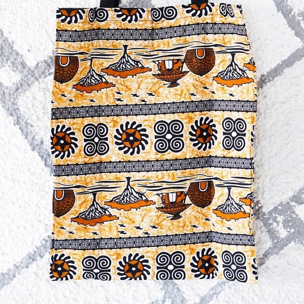 Alternate image for Folk Art-Patterned Self-Storing Cotton Tote Bag with Zipper Village Day